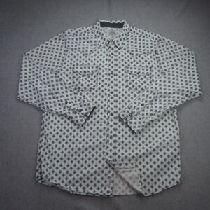 Moonshine Spirit Shirt Mens Large White Geometric Print Pockets Western Snap